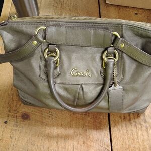 Coach Olive Green Leather Satchel with Gold-Tone Hardware